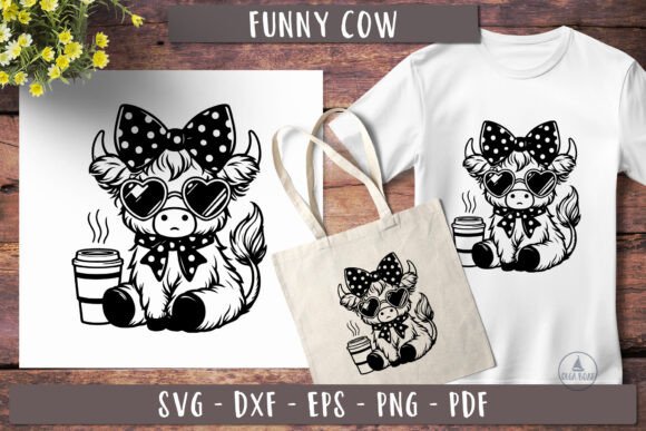 Cute Highland Cow with Coffee Svg Funny
