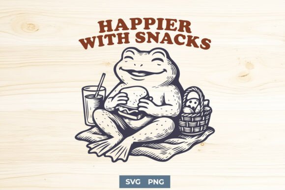 Happier With Snacks SVG: A Frog’s Guide to Fun Embroidery